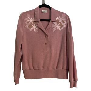 Vintage Philippe Marques Pink‎ Sweater Top Embellished Gold Beads 12 Petite